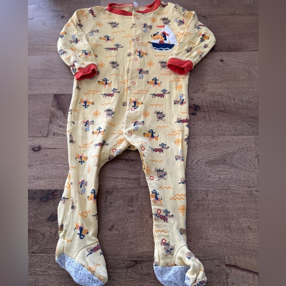 Pekkle yellow pirate dogs snaps pyjamas footies size 12 months